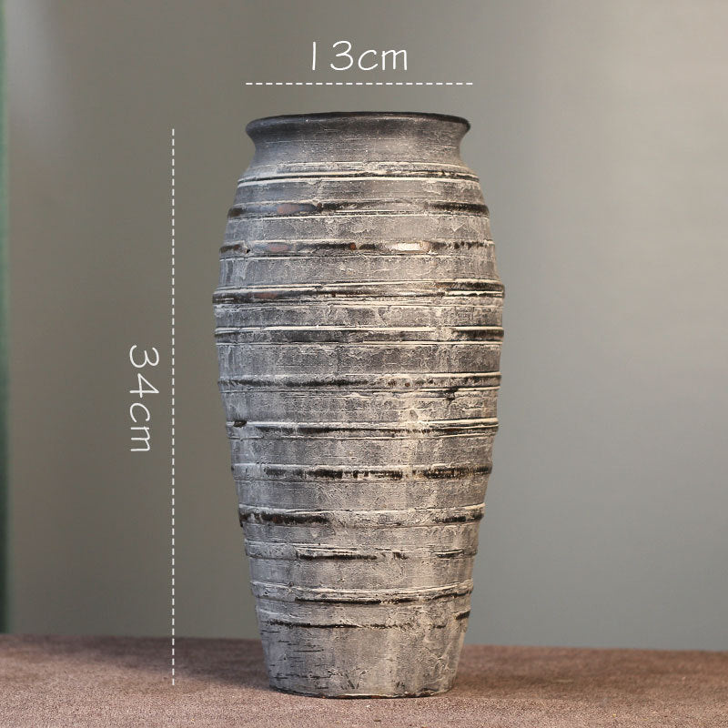 Ceramic Old Vases In The Living Room With Dried Flowers