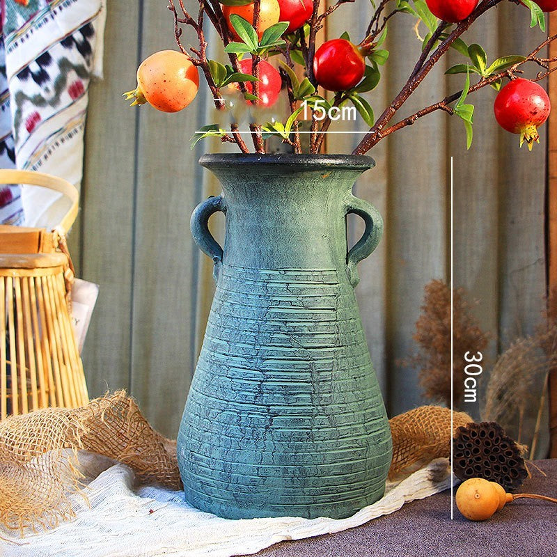 Ceramic Old Vases In The Living Room With Dried Flowers