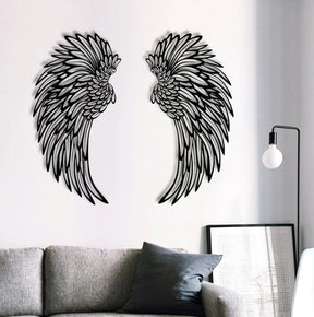 Carved Metal Wall Decor Art With Light Angel Wings Decoration